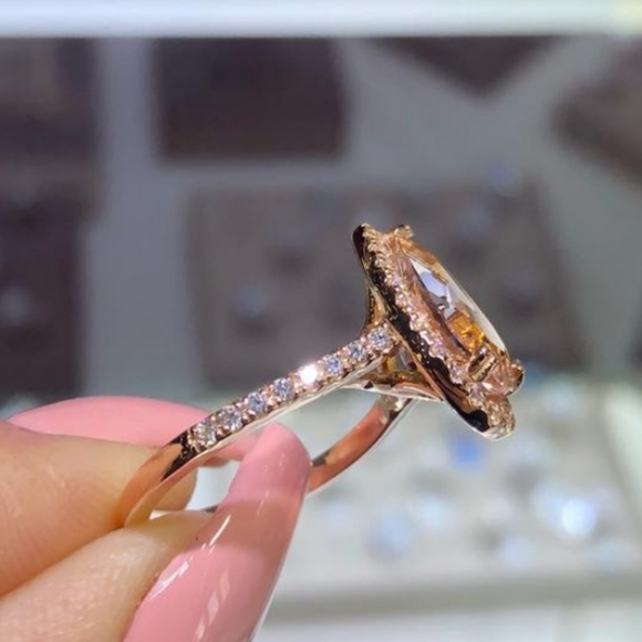 6ct Morganite Halo 14k Rose Gold Ring - Picture 5 of 7